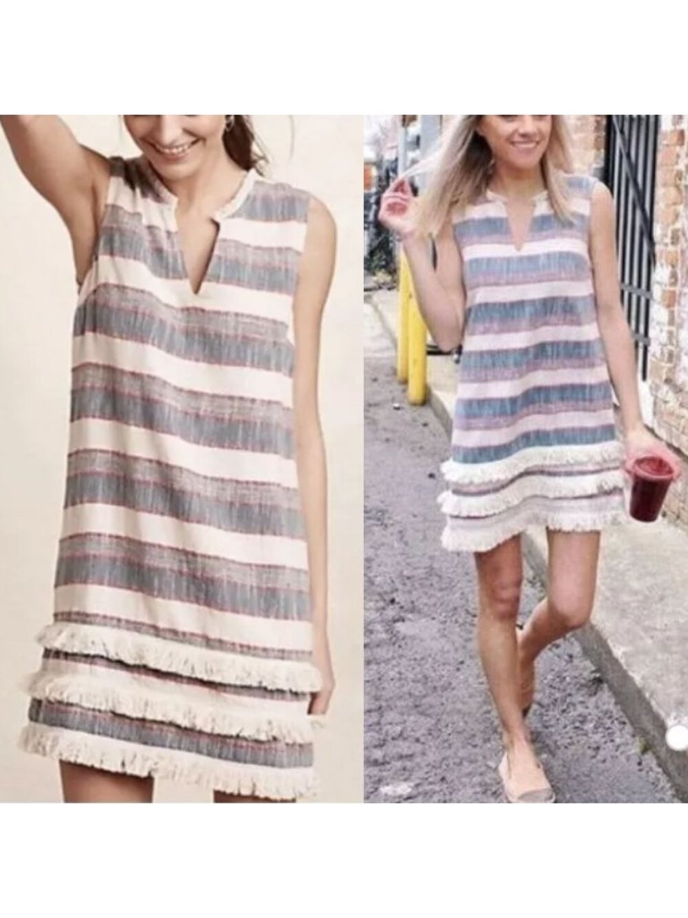 Anthropologie Sleeveless Striped Shift Dress in Cream, Blue & Pink
